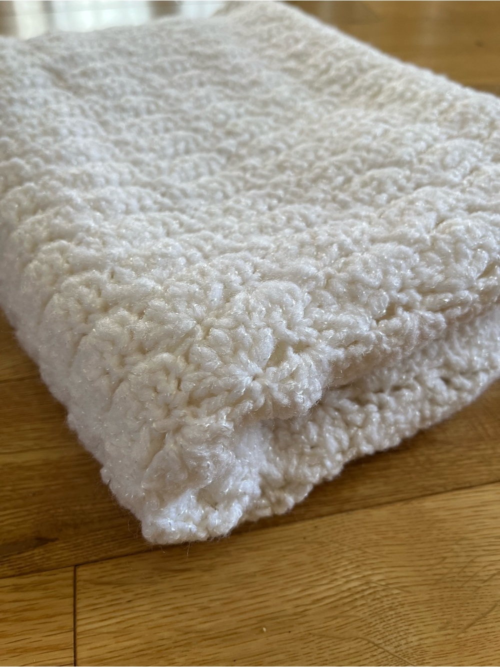 Handmade Crochet Ivory Baby Blanket - 39”x25” Rectangle Bed Throw for Nursery